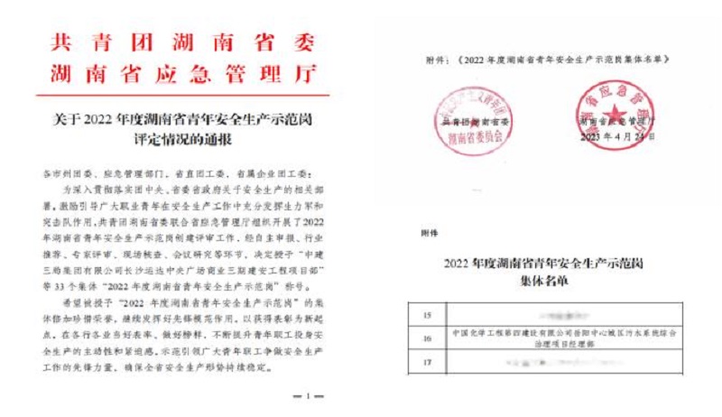喜報！公司1個集體獲評“湖南省青年安全生產(chǎn)示范崗”
